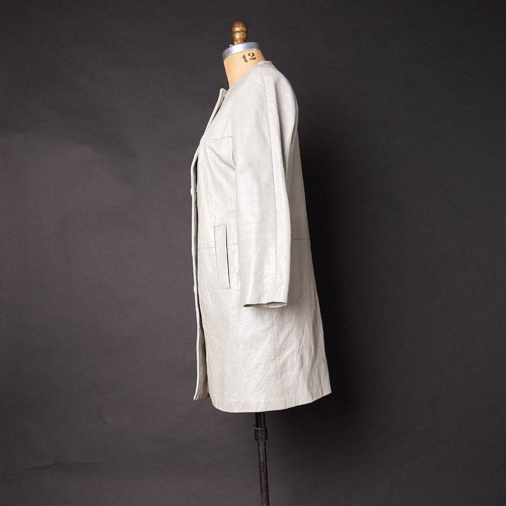 Vintage Long Light Gray Leather Coat